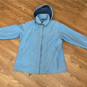 Bernardo Nordstrom Women's L Blue Removable Hood Rain Jacket Lined  Rolled Cuffs